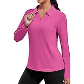 PINSPARK Long Sleeve Shirts for Women UPF 50+ Sun Shirt Workout Tops Quick Dry V Neck Athletic Running Hiking Golf Polo S-3XL