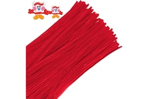 AHUIFT Upgraded 100PCS Chenille Stems Pipe Cleaners Craft DIY Art Supplies Thicker Fuzzy Wire Sticks Bulk for Kids and Toddlers Bright Red