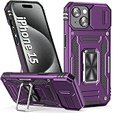 SEFING Case for iPhone 15 Phone Case with Camera Lens Cover, with Ring Holder Kickstand, fit Magnetic Car Mount, for iPhone 15 (Purple)