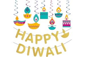 Funnlot Diwali Decorations for Party 15PCS Diwali Decorations for Home with Glitter Happy Diwali Banner Diwali Hanging Swirl Decorations for Festival of Lights Party