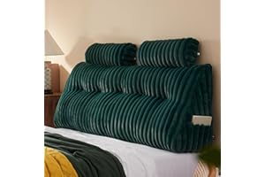 Rycwola Faux Fur Headboard Pillow with 2 Pack Neck Roll Pillow Large Headboard Pillow Soft and Supportive with Removable Cover (Green, Queen)