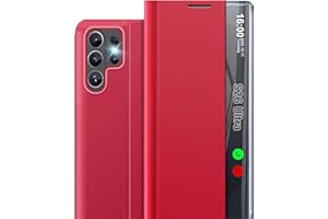 Phone Case for Samsung S26 Ultra 5G Case, Clear View Window Slim Mirror for S26 Ultra Case with Kickstand, Leather PC Flip Pr