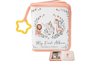 AKAYOK My First Photo Album for Baby, Safari Animals Photo Album | Holds 17 4x6 Pictures, Soft Cloth Book with Star Hook & Safety Mirror, Portable Photo Book 4x6 for Wedding Family Baby Travel