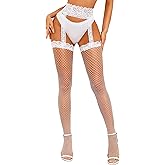 RSLOVE Fishnet Stockings for Women - Lace Top Thigh High Stockings Suspender Pantyhose with Antiskid Silicone