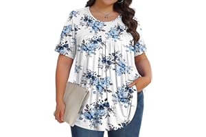 Tencede Womens Plus Size Tops Shirts Short Sleeve Crew Neck Tunic Casual Soft Clothes 1XL-5XL