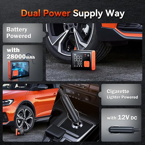 ZUZEE TIRE INFLATOR PORTABLE AIR COMPRESSOR, 150 PSI DUAL CYLINDER 3X FASTER PORTABLE TIRE INFLATOR, 28000MAH DUAL POWER MODE PORTABLE AIR PUMP FOR CAR TIRES, MOTORCYCLE TIRES, BIKES TIRES, BALLS, ETC