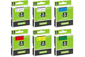 JOJOME 6 Pack Label Maker Tape Compatible D1 Label Tape 45013 45010 45016 45017 45018 45019 1/2 Inch x 23 Feet Compatible for LabelManager 160 280 210D 360D 420P Wireless PnP 220P 260P 500TS 450DUO