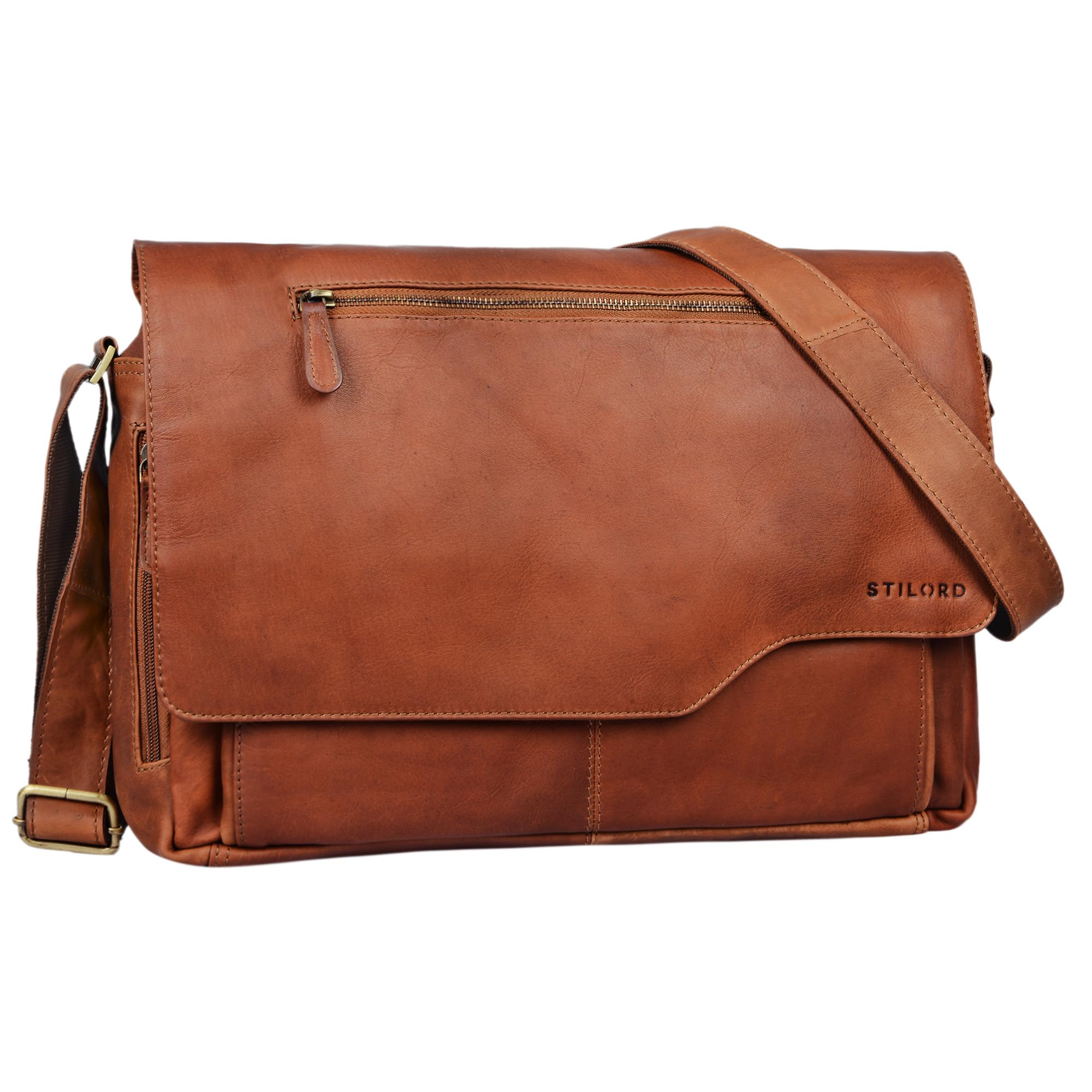 STILORD "Marvin" Leather Bag Men Messenger for Business University College Vintage Crossbody Shoulder Bag 15.6 inch Laptop Genuine Leather Colour:Cognac-Brown