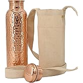 Kitchen Science Copper Water Bottle (34oz/1000ml) w/a Carrying Canvas Bag | 100% Pure Copper Bottle for Drinking Water | Lab-Tested, Heavy Duty & Leak-Proof | Authentic Ayurvedic Copper Water Bottle