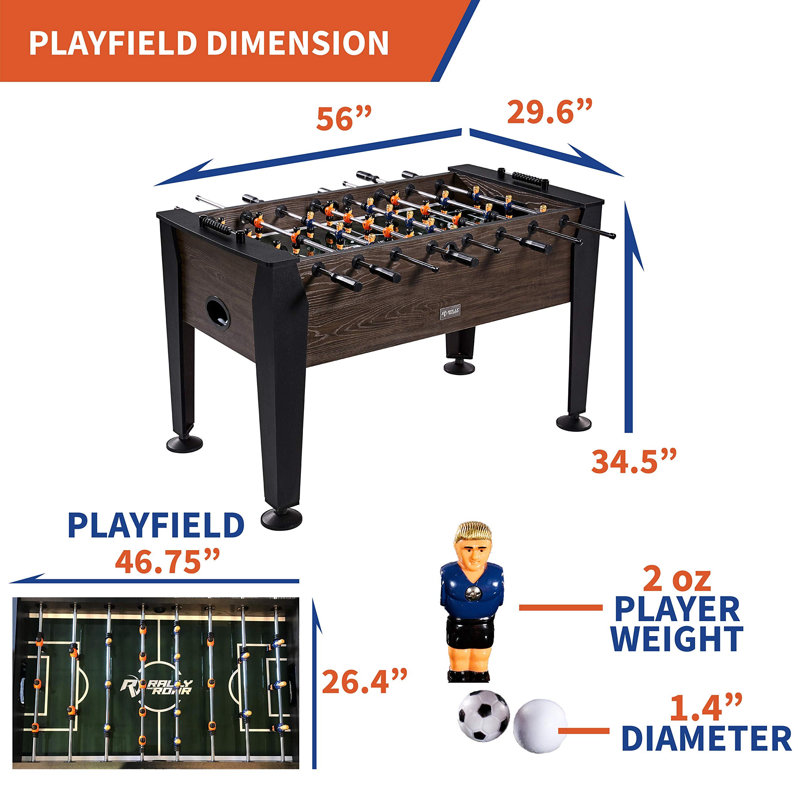 Rally And Roar Foosball Table Game 56” Standard Size Fun, Multi Person Table Soccer Adults