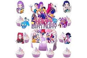 YEEFIGRO 25pcs Demon Hunters Cake Decorations with 24pcs Cupcake Toppers, 1pcs Cake Topper for Demon Hunters Birthday Party Supplies Kids Birthday Decorations