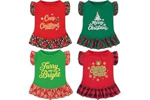 XPUDAC 4 Pack Christmas Dog Dress Plaid Puppy Clothes for Small Dogs Girl Cute Pet Outfit Doggy Apparel Cat Holiday Party Costume, Red, Green, S
