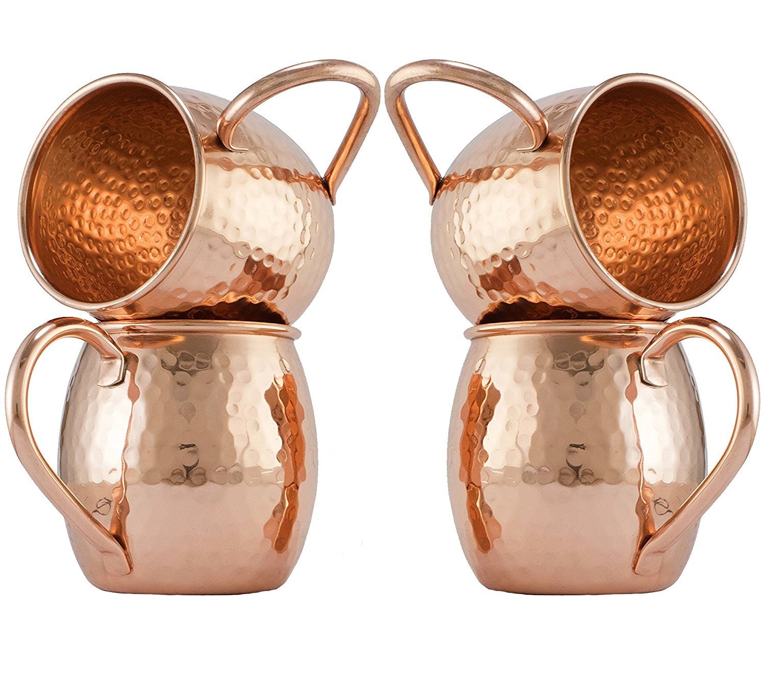 Zap Impex Pure Copper Moscow Mule Barrel Mug, No Coating, Hammered Copper, Ideal for All Chilled Drink Glaring to Entertain and Bar or Home, Large Bar Gift Set of 4, ZPBM4-P760, Brown