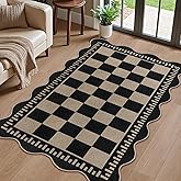 LORWER Checkered Easy Jute 3x5 Outdoor Patio Rug, Washable Rugs for Entryway Indoor Outdoor Area Rug Black Kitchen Rugs, Non-Slip Farmhouse Neutral Rug for Balcony Backyard