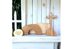 Didyts Easter Scene Wooden Religious Decoration, Jesus Cross Puzzle Statue Set, Empty Tomb Display, Christian Easter Home Int