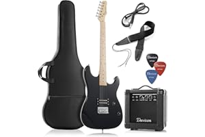 Davison Guitars Full Size Electric Guitar with 10-Watt Amp, Black - Right Handed Beginner Kit with Gig Bag and Accessories