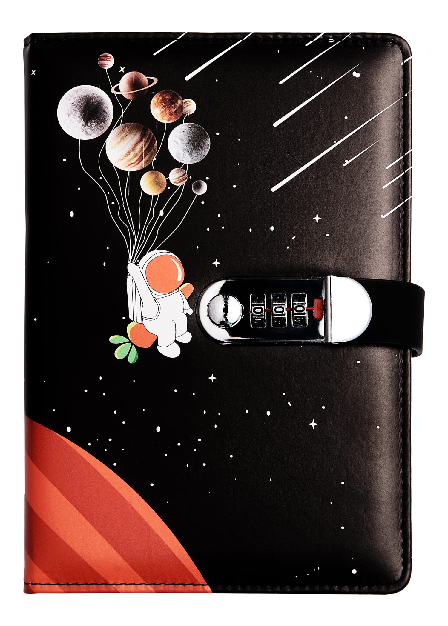 NectaRoy A5 Lockable Diary, PU Leather Password Notebook(Universe Planet Astronaute), Secret Travel Journal with Lock for Office School Supplies Student Stationery Birthday Gift, 210x145mm