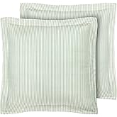Laura Ashley - Euro Shams, 100% Smooth Cotton with Envelope Closure, Throw Pillow Cover for Bed or Couch, Oeko-Tex Certified, Set of 2 (Ticking Stripe Green, 26" x 26")