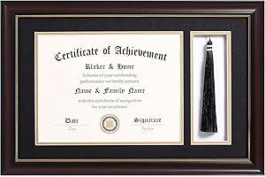 ELSKER&HOME 11x17 Diploma Frames with Tassel Holder for 8.5x11 Certificate Document Shadow Box, Mahogany Frame, Degree Double Mat, Black with Gold Rim