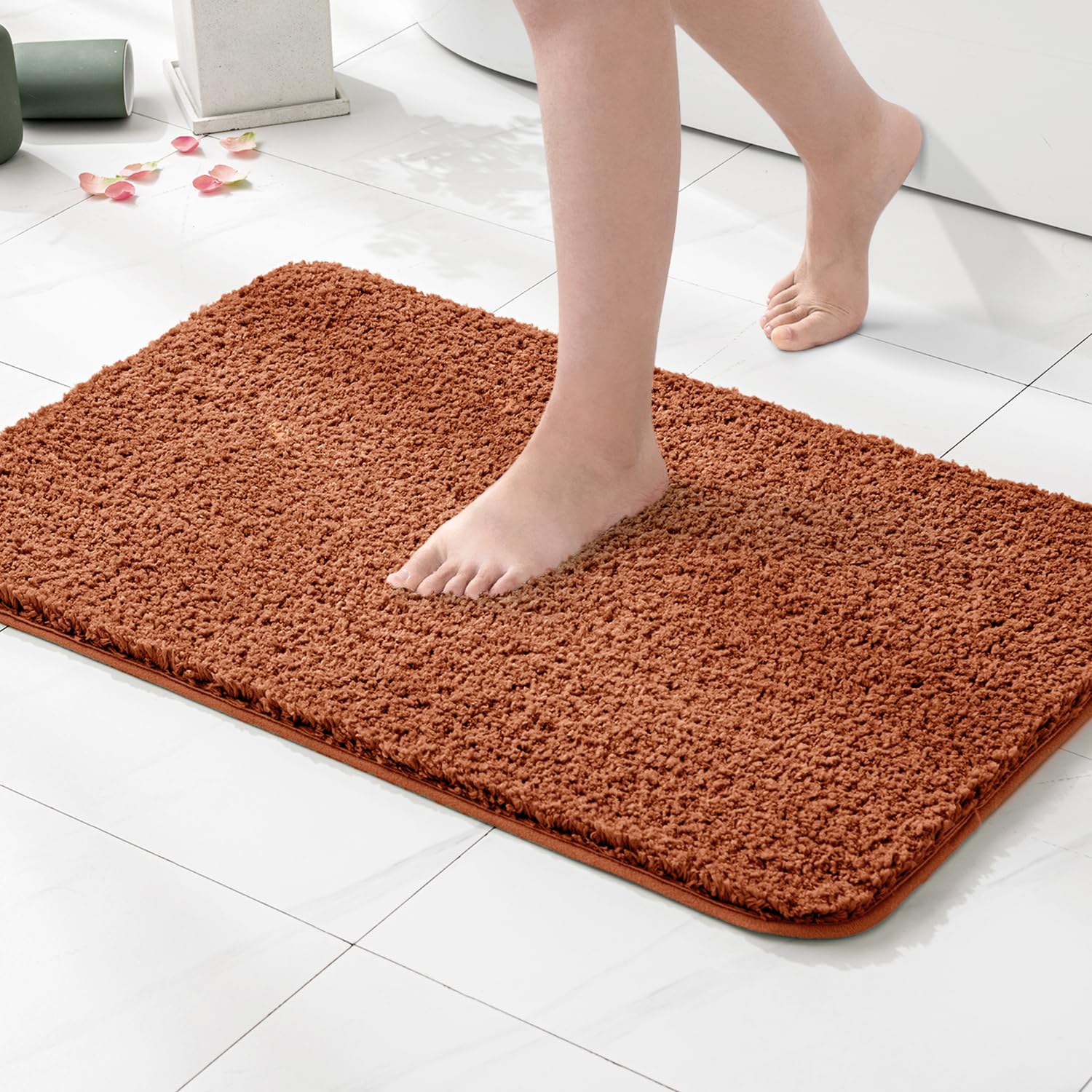 MIULEE Bath Mat Non Slip Absorbent Bathroom Soft luxurious Shower Small Mat Doormat Inside Rugs Kitchen Rugs Carpet Mat Washable for Bathroom Bedroom Kitchen Entrance 40x60 cm Brick Red