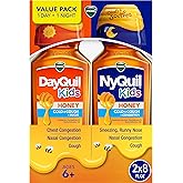Vicks Kids DayQuil & NyQuil Honey Cold & Cough + Congestion Relief Co-Pack for Nighttime & Daytime Cough & Congestion, Flavored with Real Honey, for Children Ages 6+, 2-8 OZ Bottles
