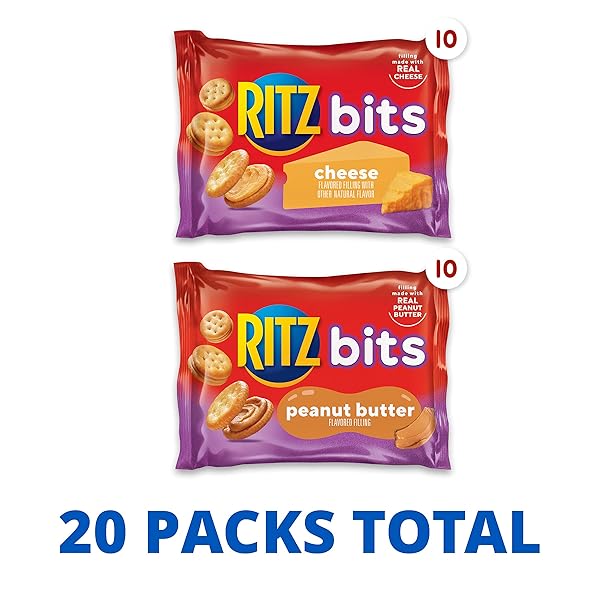RITZ BITS CHEESE AND RITZ BITS PEANUT BUTTER SANDWICH CRACKERS VARIETY PACK, LUNCH SNACKS, 20 SNACK PACKS