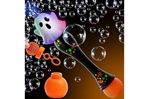 JOYIN Halloween Light Up Ghost Bubble Blower Wand, Glowing Automatic Bubble Machine with 2 Bubble Solutions, Halloween Party Favors Toys, Carnival Game Prizes, Kids Outdoor Toys