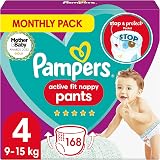 Pampers Active Fit Nappy Pants Size 4 9-15kg 168 Daily Monthly Pack