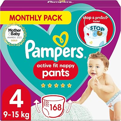 Pampers Active Fit Nappy Pants Size 4 9-15kg 168 Daily Monthly Pack