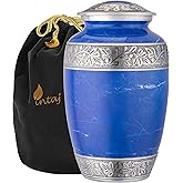 INTAJ Marble Finish Aluminum Funeral Urn for Human Ashes - Adult 200 lbs Capacity - Metal Memorial Container Suitable for Burial or Niche