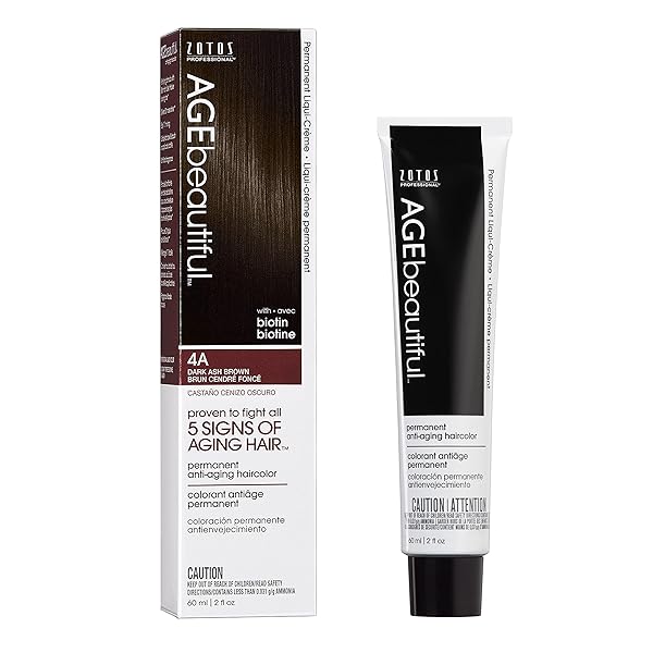AGE BEAUTIFUL PERMANENT HAIR COLOR DYE LIQUI CREME | 100% GRAY COVERAGE | ANTI-AGING HAIRCOLOR | BIOTIN FOR THICKER, FULLER HAIR | PROFESSIONAL SALON COLORING | 4A DARK ASH BROWN