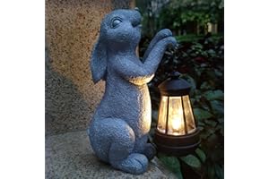 VIOYOUNS Rabbit Solar Garden Outdoor Statues,Resin Rabbit Figurine Decorations with Solar Lights Lantern, Outdoor Resin Bunny Decor for Lawn,Yard, Unique Housewarming Gift for Garden Home