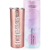 COOZEO 40th Birthday Gifts for Women - 40 and Fabulous - 20 oz/590 ml Stainless Steel Insulated Skinny Tumbler with Straw - Gifts for 40th Birthday Woman, Her, Best Friend - (Rose Gold)