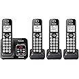 Panasonic Expandable Cordless Phone System with Link2Cell Bluetooth, Voice Assistant, Answering Machine and Call Blocking - 4 Cordless Handsets - KX-TGD664M (Metallic Black)