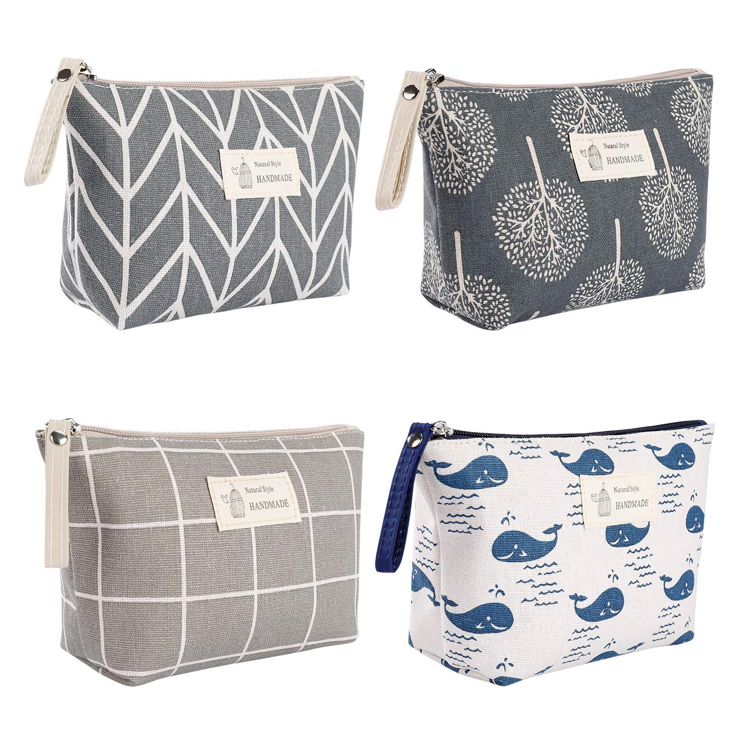 Cosmetic Bag Canvas Multifunctional Makeup Bag Travel Cosmetic Bags Portable Makeup Bag Wash Bag Coin Bag with Zip for Cosmetics Change Cards Pack of 4