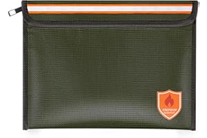 Orikithem Fireproof Document Bag 2200°F/5200°F, 15×11"with Zipper and Reflective Strip,Heat Insulated Fireproof/Waterproof Bag for Cash, Documents and Valuables, Large Green-2200°F