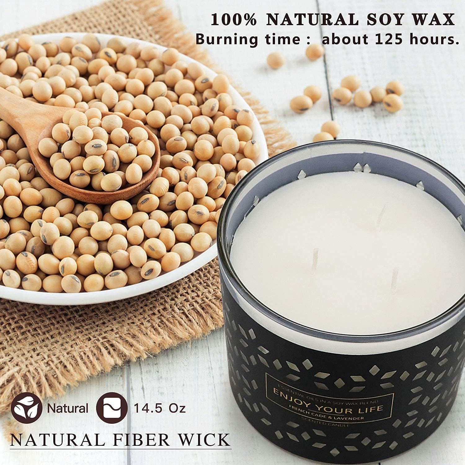 Scented Candles, Large Jar Candles for Home Scented, Strong Lavender Candles Gift for Women Stress Relief, 14.6 Oz Smokeless Aromatherapy Candle for Home, 100% Natural Soy Candle,125 Hours: Home Improvement