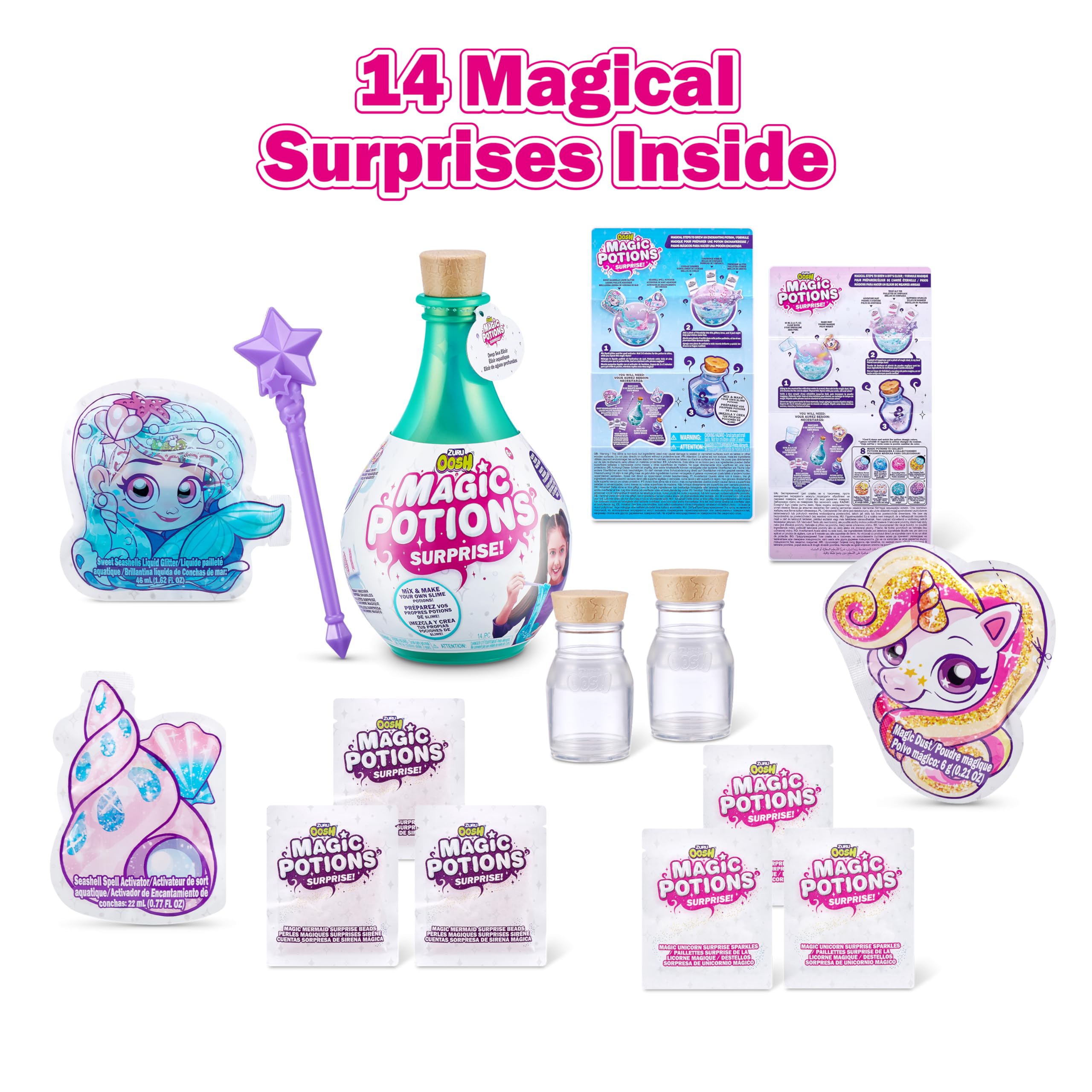 Oosh Potions Slime Surprise (Teal) by ZURU DIY Slime Kit with Sparkles, Beads, Glittler, Stress Relief, Party Favors, Magical Fluffy Putty Slime for Kids and Girls Ages 6+