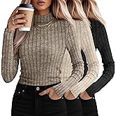 3 Pack Women's Mock Turtleneck Sweaters, Long Sleeve Ribbed Knit Tops Fit Soft Thermal Underwear, Lightweight Spring Pullover