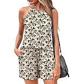 Rapbin 2 Piece Short Sets for Women Casual Vacation Summer Outfits Sleeveless Halter Tops Loose Fit