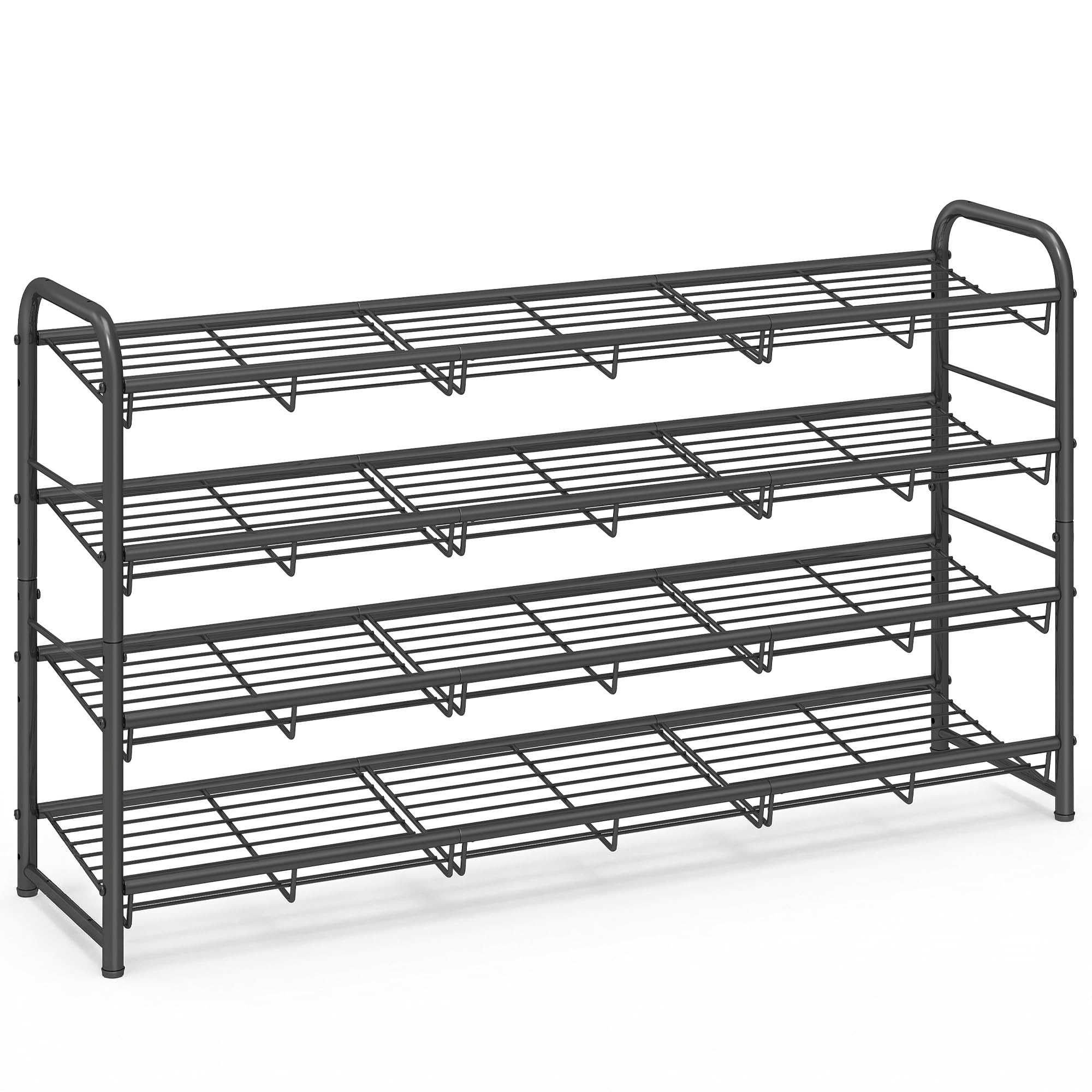 SONGMICS Stackable Shoe Rack, 4 Tier Metal Shoes Rack Storage Shelf, Holds up to 20 Pairs, Adjustable Slanted Shelves Tower Organizer for Closet Entryway Small Spaces, Black ULMR107BD01 Image