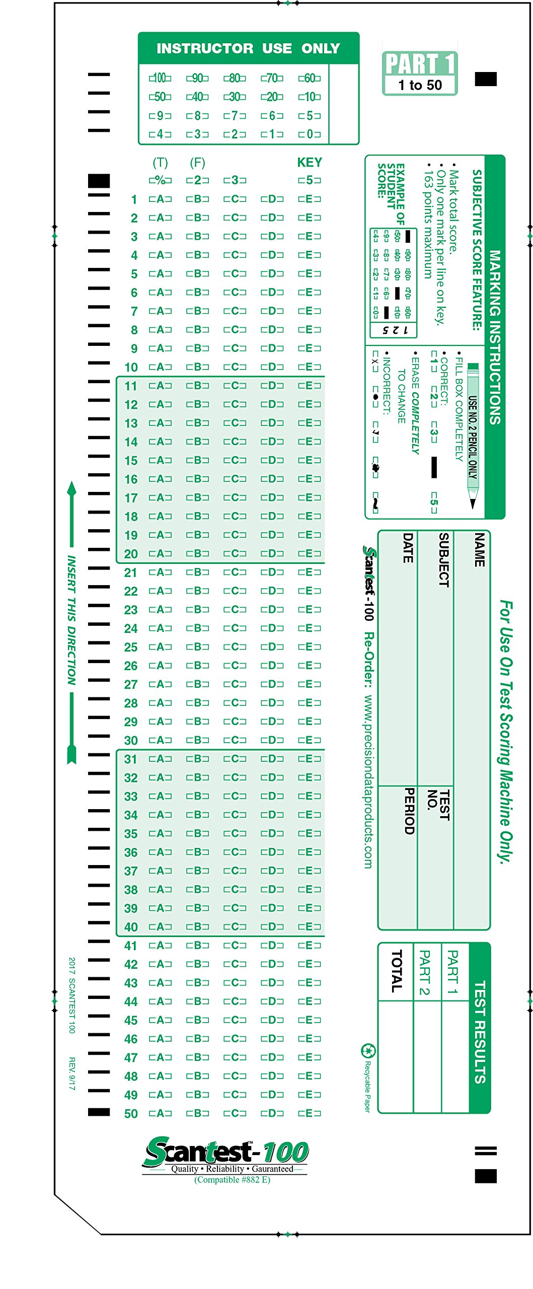 SCANTEST-100 (500/pkg) 882 E Compatible Testing Form