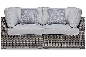 Signature Design by Ashley Harbor Court Corner Cushion, 2 Count, Nuvella Weather Resistant Fabric, Dark Brown & Light Gray