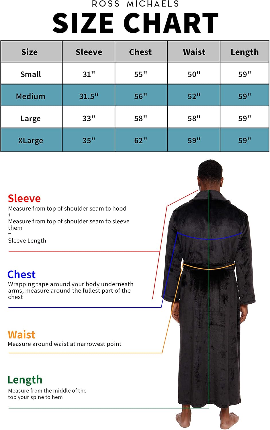 Ross Michaels Men's Big and Tall Full Length Long Bathrobe House Coat Pajamas: Clothing