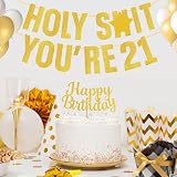 onehous 21st Birthday Decorations Gold Glitter Banner Party Supplies view 4