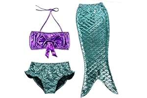 TFJH E 3PCS Kids Girls Swimsuit Bathing Suits Bikini Fish Tail Set 3-10Years