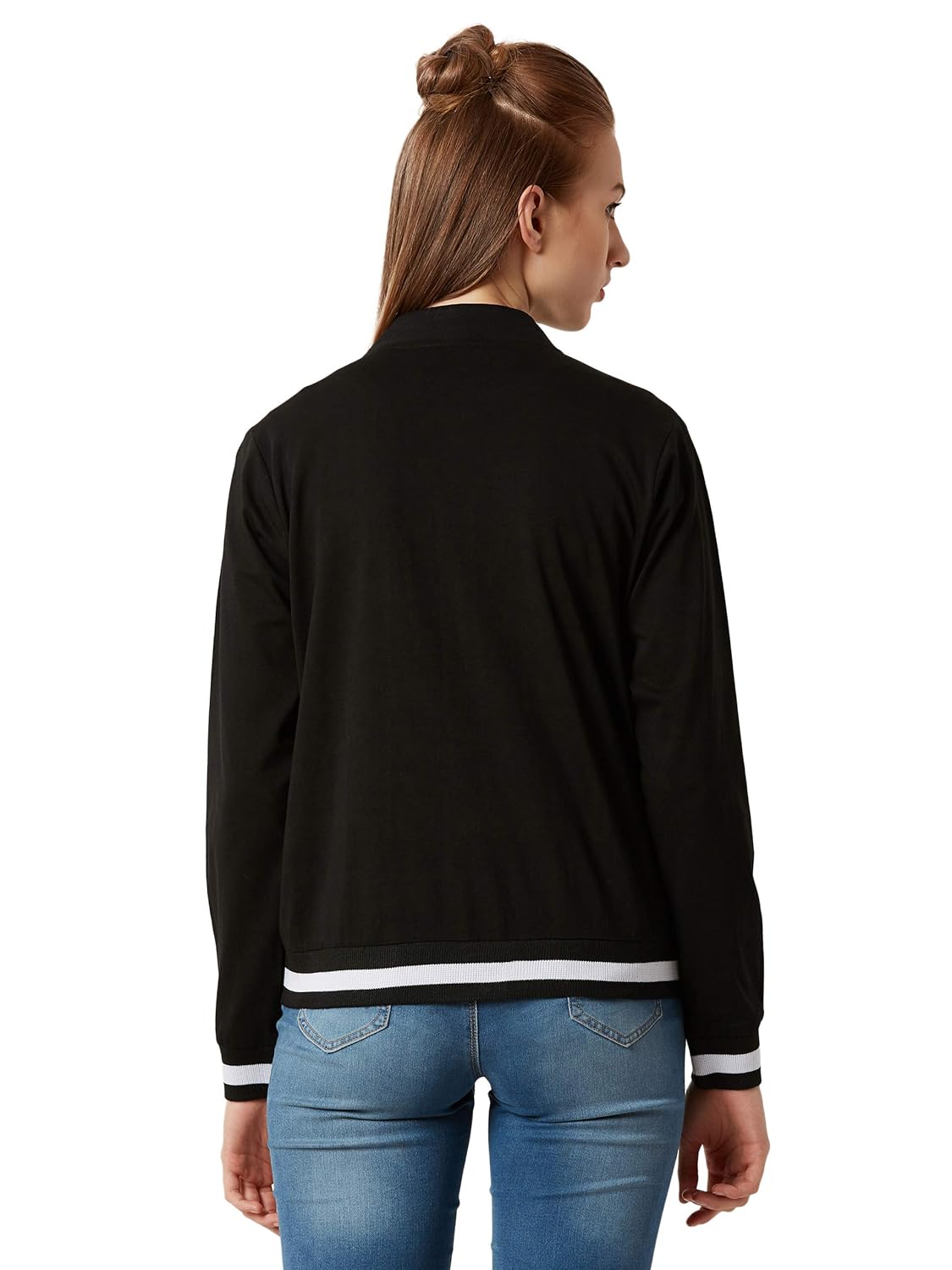 miss chase women's black ribbed bomber jacket
