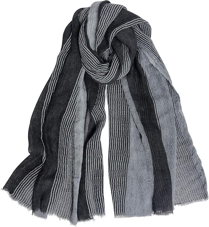 GERINLY Scarves Mens Stripe Crinkle Long Scarf (Black) at