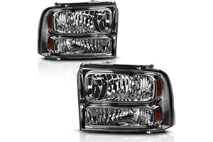 AUTOSAVER88 Headlight Assembly Compatible with 05 06 07 Ford F250 F350 F450 F550 Super Duty/05 Ford Excursion Headlight Assembly OE Projector Headlamp Smoke Lens