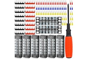 QCQIANG 8pcs Terminal Block, 15A 6 Positions Dual Row Screw Terminal Strip Block with Cover + 70Pcs Insulated Fork Wire Connector + 16Pcs Insulated Terminals Barrier Strip